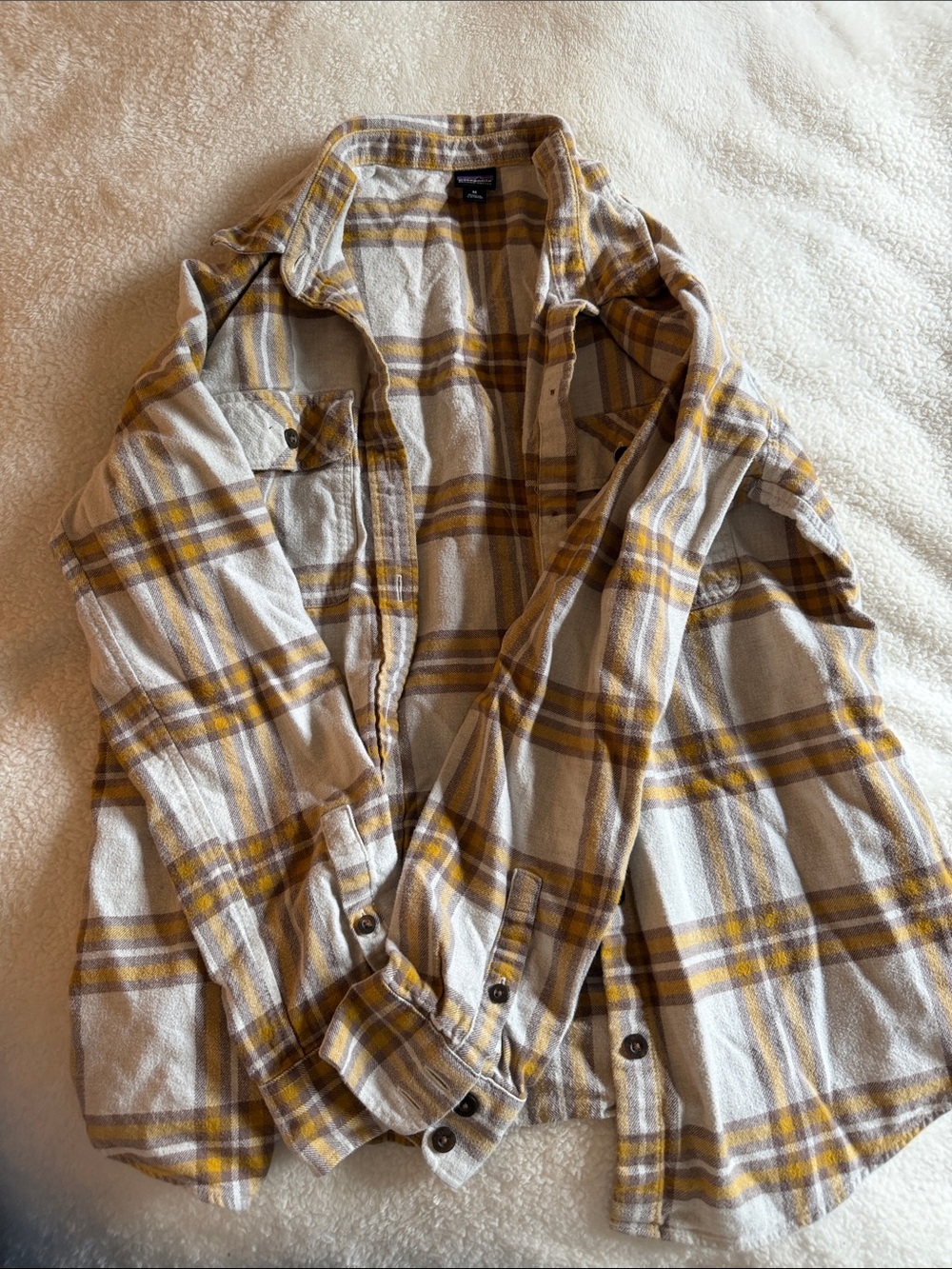 Patagonia Woman’s Yellow and Cream Plaid Button-Down Shirt